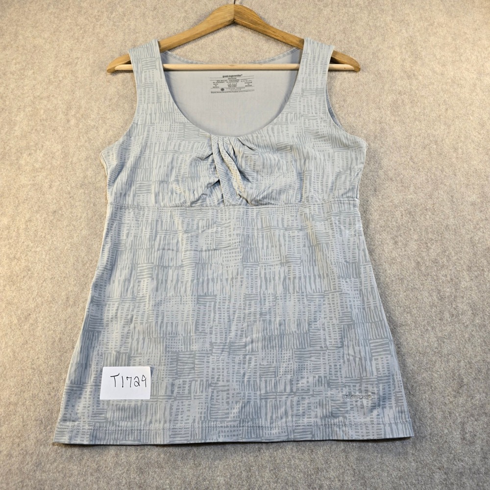 Patagonia Womens Medium Gray‎ Geometric Print Ruched Tank Top Activewear T1729